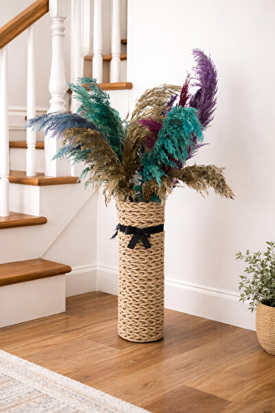 Bohem studio Jüt Örgü Yer Vazosu – KARMA Pampas Aranjmanlı Bohem Dekor