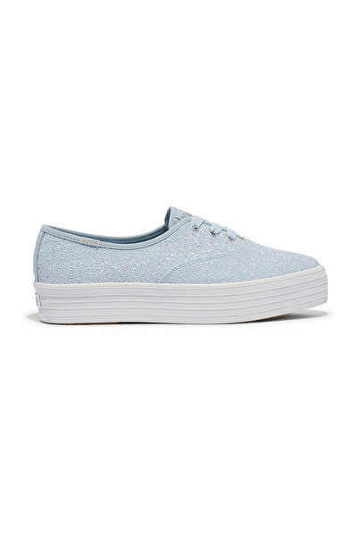Keds Women's Point Lace Up Platform Glitter Textile Casual Sneaker Blue