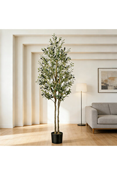 BESTONE Double Trunk Faux Olive Tree with Realistic Fruits, Without Daily Wat...