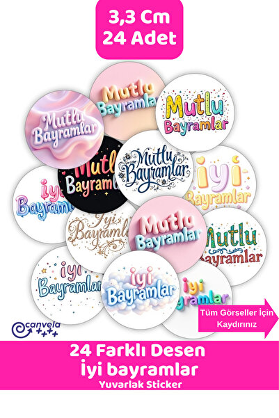 İstisna 24 Farklı Desen Ramazan Bayramı Sticker Çıkartma Seti Hediye Kutusu E...