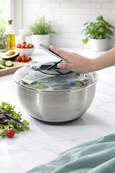 welcomein 4 Parça Paslanmaz Çelik Salata Kurutucu & Karıştırma Kabı 6 Litre O...