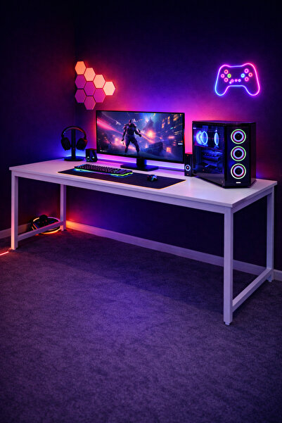 Flinder Beyaz Oyuncu Masası 160x60, Bilgisayar Masası, Gamer Masası, Gaming M...
