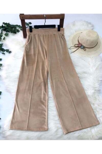 modasindoma Women's Velvet Striped Tracksuit Bottom Beige