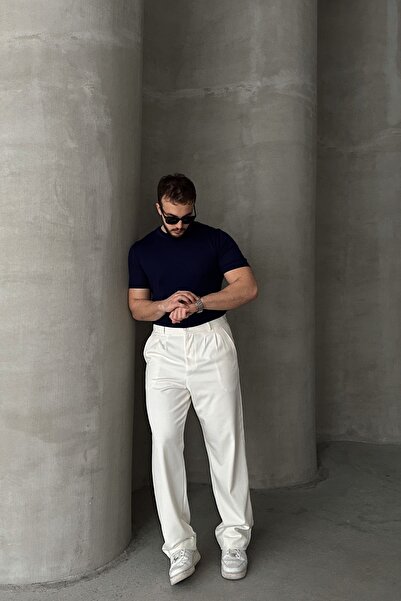 Livio Ferri Muške platnene široke pantalone Nabrano