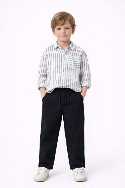 Motebarn Wear قميص مسلم مخطط للأولاد وبنطلون أزرق داكن منسوج طقم مكون من قطعت...