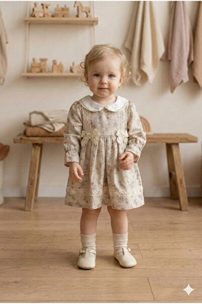 VaVbaby Lace Detailed and Peter Pan collar Pieces of Floral Print Baby Girl D...