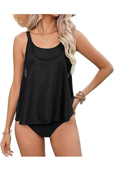 DELPI Women's 2-Piece Bathing Suit, Tankini, Black, S