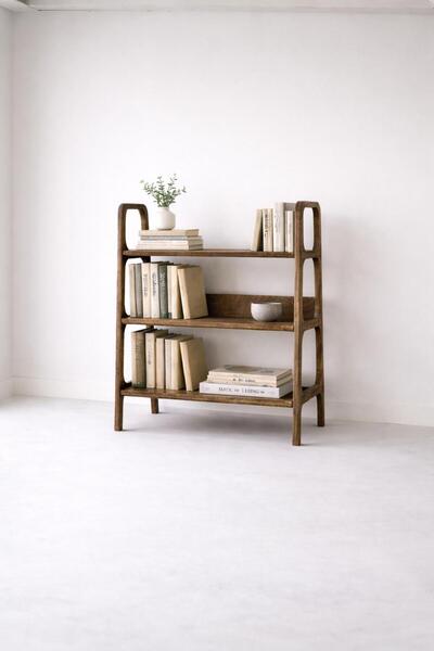 AZM DESİGN Petra Ahşap 3 Katlı Kitaplık, 90x65 cm Çok Amaçlı Raf