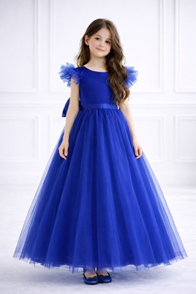 MadyaButik Rochie de seară prințesă pentru fete, albastru cobalt Blue, pachet...