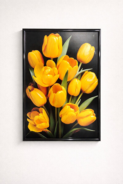 CumparaSMART Decorative painting with yellow tulips – Glossy black frame, 31×...