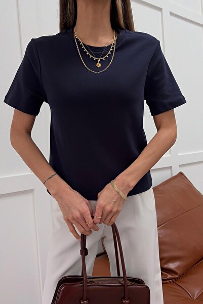 mylove Modern Fit Cropped Tshirt Navy Blue