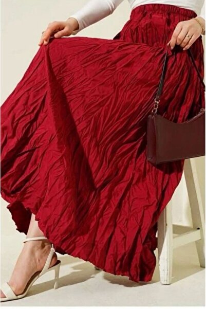 modasindoma Fusta de damă cu aspect încrețit, roșu claret