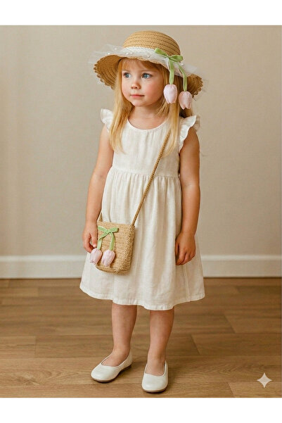 HİMENİSA Girl's Straw Hat Set Bag