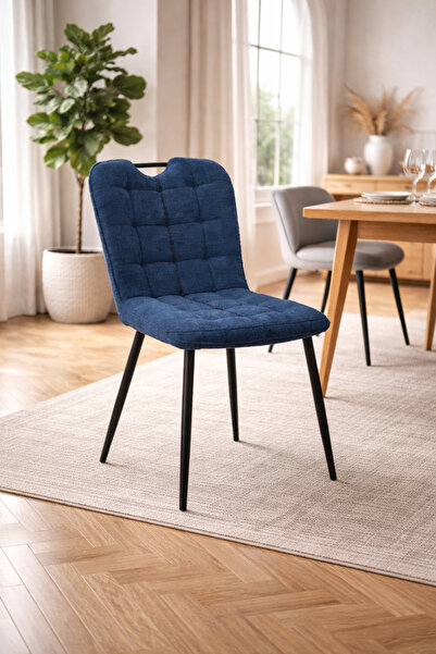 N.zone Modern dining chair , Puffer in luxurious fabric with black metal legs...