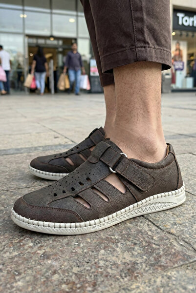 Ekonomik Ayakkabı 100% Genuine Leather Men's Velcro Summer Casual Shoes Sanda...