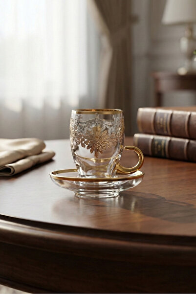 SQUALO Decorative Sheer glass tea set – 6 cups with saucers