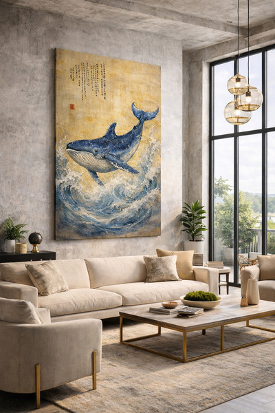 My canvas Premium Seri Japon Tarzı Balina Kanvas Tablo Modern Deniz Temalı Pr...