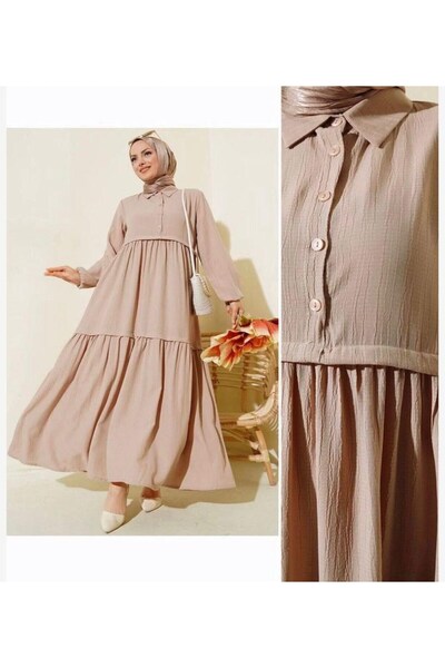 modasindoma Γυναικείο φόρεμα Γιακάς πουκαμίσου σε μπεζ απόχρωση