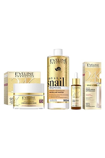 Eveline Cosmetics 24K Gold Set – 70+ Cream 50ml, Serum 30ml and Royal Snail M...
