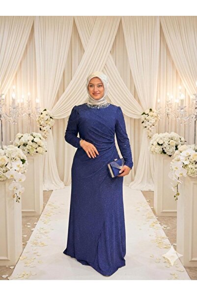 Butik büyük beden Kendinden Simli Yanı Taşlı Lüks Abiye