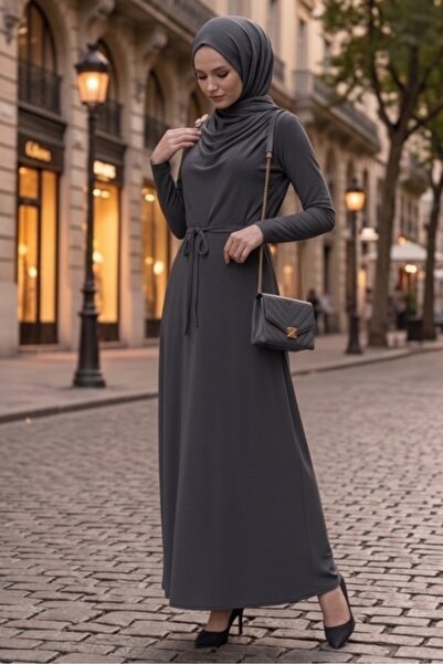 Bestenur Shawl Tie-Detail Dress 1691 - Anthracite