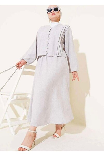 modasindoma Γυναικείο κοστούμι με κουμπιά Birit σε γκρι χρώμα