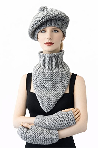 Uretti - Emine 9106 8920 Hand Knitted Women's Beanie Neck Collar Gloves 3-Pie...
