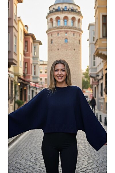 MELEK ARAZ Kadın Lacivert Yarasa Kol Kazak