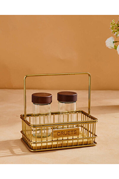 REDTAG Gold Rectangle Metal Basket with Wood Base