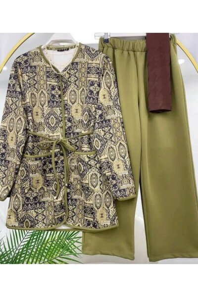 modasindoma Γυναικείο σετ παντελονιού Με έθνικ μοτίβο τεμαχίων χακί