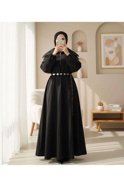 modasindoma Γυναικείο Φόρεμα Puf Scuba Ζώνη τεμαχίων Μαύρο