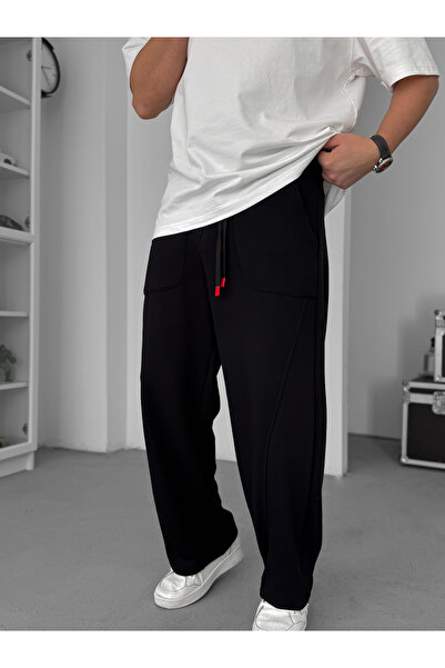 BYBASICMAN Μαύρη φαρδιά αθλητική φόρμα Με λεπτομέρεια ραφής GJ-17064