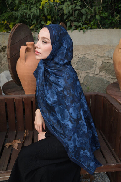 cs camellia scarf Pretty Kraş Shawl - Navy Blue