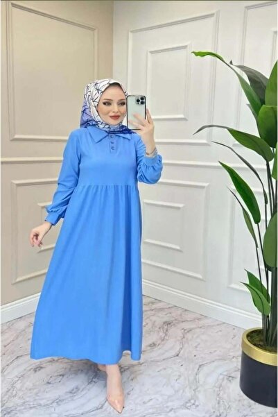 modasindoma Γυναικείο φόρεμα πόλο με λαιμόκοψη μπλε