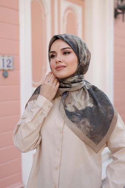 ipekistanbul Tensel Eşarp - Ebruli Desen - Haki Yeşili