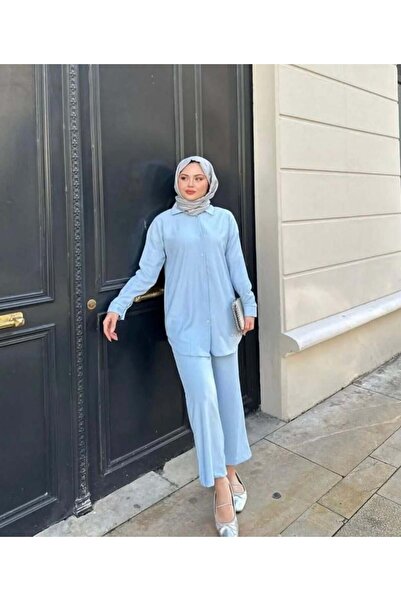 modasindoma Set dublu înfășurat pentru femei, albastru