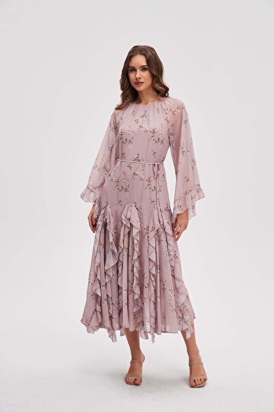 menta Long-sleeve patterned midi dress