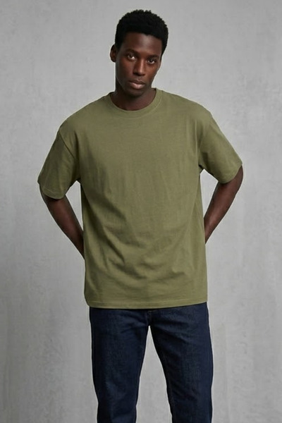 COMBİNE MİCHAİL Men's Short Sleeve Summer Khaki Oversized T-Shirt