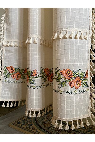 Cotopia buldan perde ponponlu perde kanaviçeli fon perde