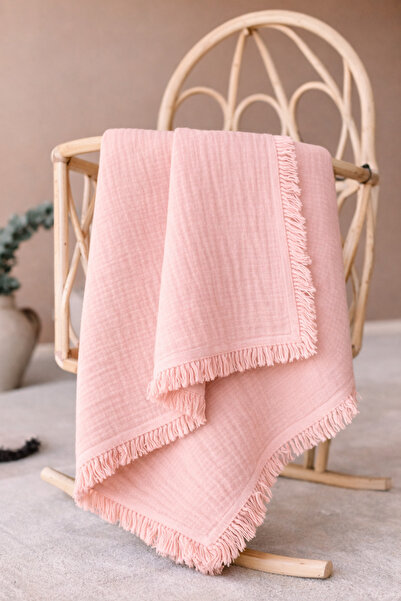 Bubito Four Layers Tasseled Organic Cotton Pieces Muslin Blanket 100X115 Cm-Pink
