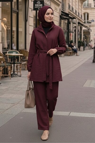 Bestenur Set dublu cu curea din fermoar ascuns piese 1698 - Roșu Claret