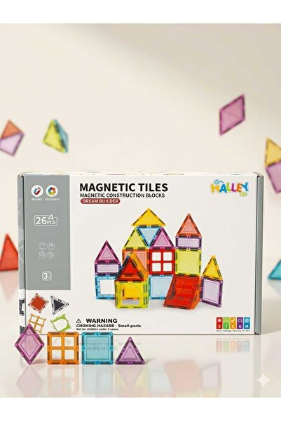Aksoy Toys Magnetıc Tıles 26 Parça Renkli Manyetik Yapı Seti Eğitici