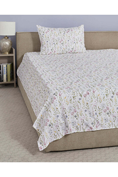 REDTAG ملاءة سرير بيضاء مكونة من قطعتين شرشف مسطح بنقشة زهور (مقاس مفرد )