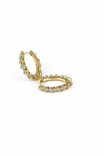 Sacha Accessories Zirkon Taşlı Halkalı Oval Formlu Halka Küpe