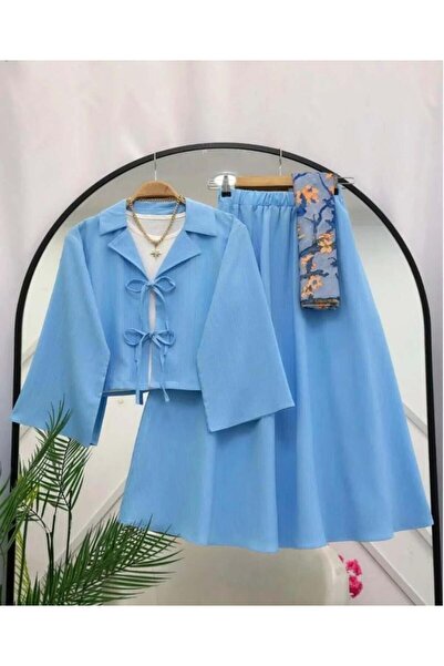 modasindoma Γυναικείο Σετ Λινό τεμαχίων με κορδόνια, Μπλε