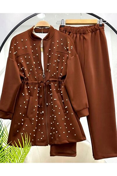 modasindoma Set de damă cu perle, maro
