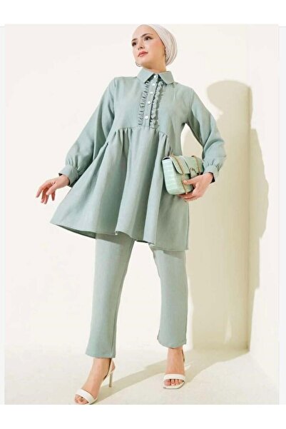 modasindoma Γυναικείο Σετ Μπροστινό Λεπτομέρεια με βολάν Τεμάχιο Νεροπράσινο