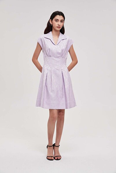 mica High-waist short-sleeve embroidered knee-length dress