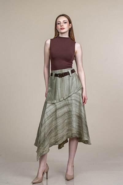MissVina Linen Viscose Belt Piece Skirt 6884