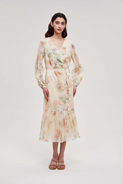 mica Long-sleeve patterned midi dress